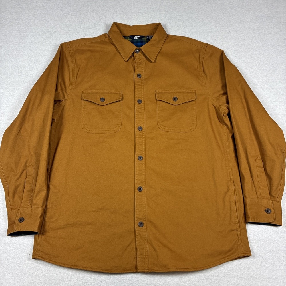 Lands' End Men's Flannel Lined Canvas Work Shirt Jacket Shacket Large 42-44